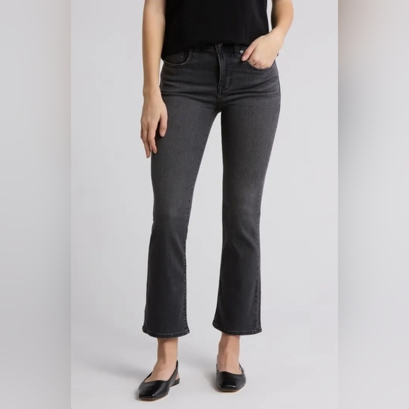 Madewell Kick Out Crop Jeans Faded Black Rinse Mid Rise Denaud Wash - Picture 1 of 9